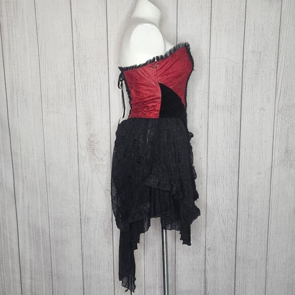 Devil Fashion Steampunk Basque Corset Top with Lace Skirt & Bustle, size M/L - Picture 5 of 10